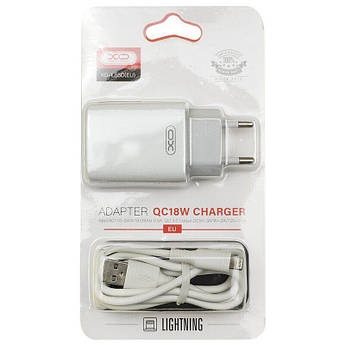 Зарядний пристрій XO 1хUSB  QC3.0 + кабель USB - Lightning L85D White