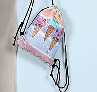 Рюкзак-мешок для сменки в паетках с мороженым