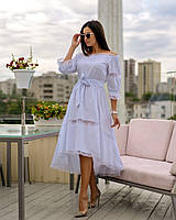 Платье женское So StyleM с кружевом с отрытыми плечами летнее Белое 40/42