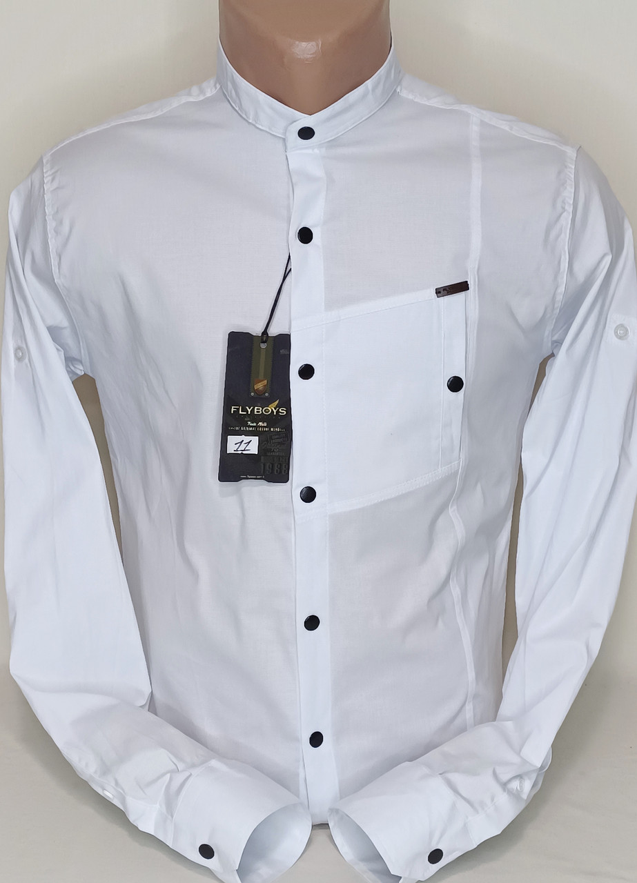 Чоловіча сорочка приталена Fly Boys vds-0011 біла однотонна Туреччина комір-стійка ошатна стильна