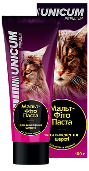 Мальт-фітопаста Unicum для виведення шерсті у котів та кошенят,100 мл