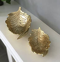 Фруктовница Листок набор 2 шт золото 20см + 35 см металлическая изысканная в форме листка