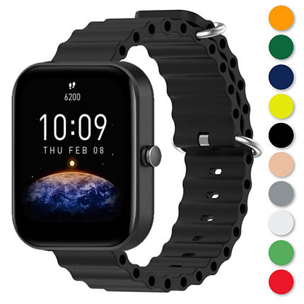 Ремінець для Xiaomi Amazfit Bip 3 / Bip 3 PRO силіконовий Ocean Чорний, фото 1