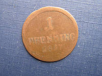 Монета 1 пфенниг Германия Бавария 1817