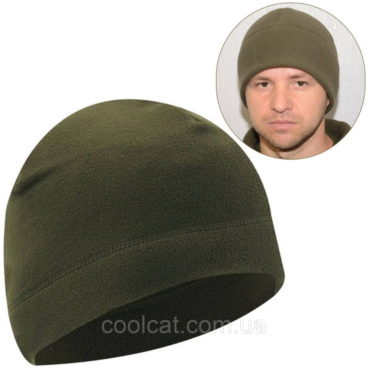 Тепла чоловіча флісова шапка для військових, Оливкова / Тактична зимова шапка з мікрофлісу