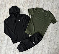 Костюм Nike черный спортивный демисезонный на двунитке , Весенний комплект Найк Штаны + Худи + Футболка trek