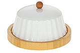 Бамбукова десертна тарілка 17 см з порцеляновим ковпаком, фото 3