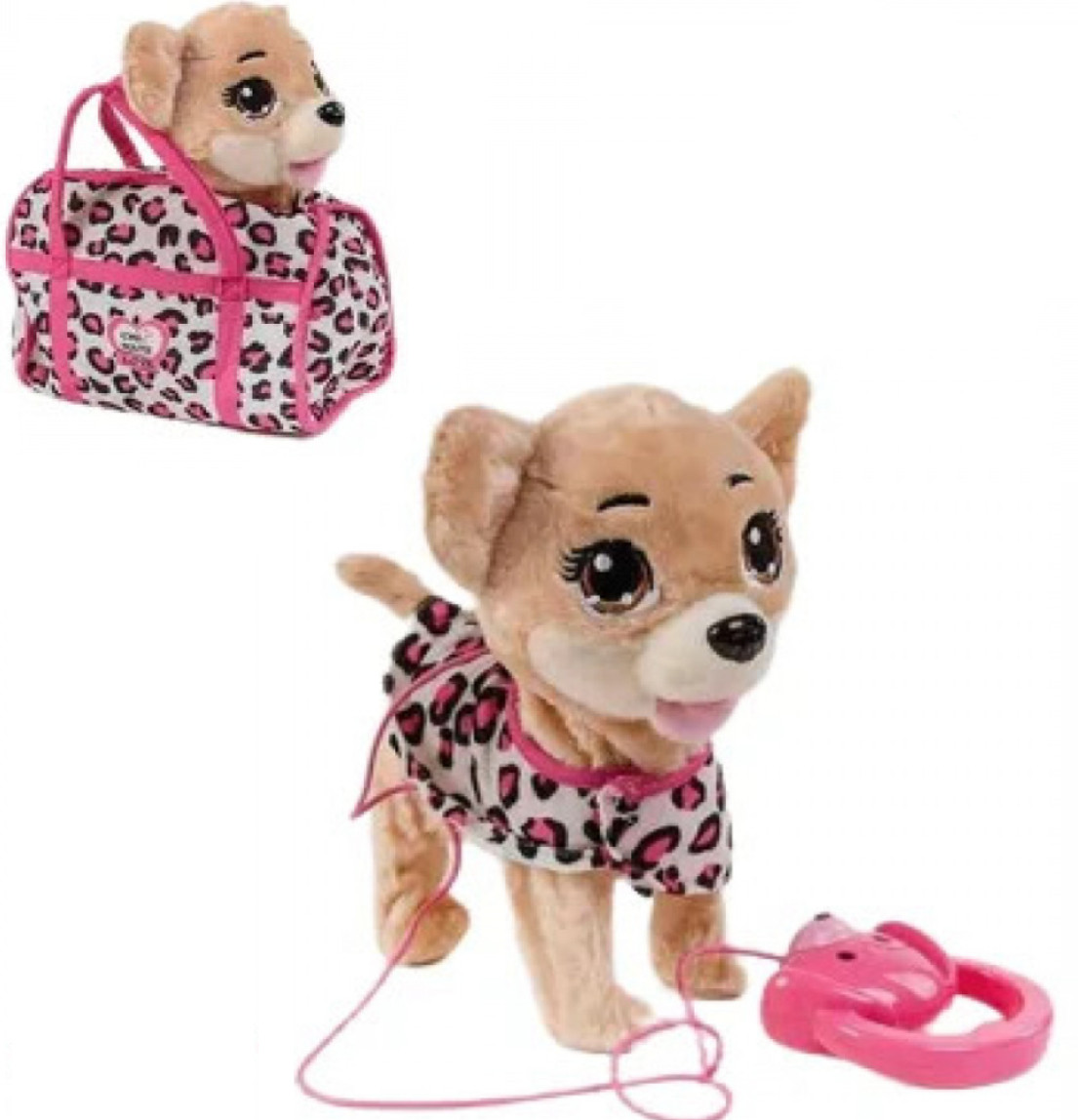 М'яка інтерактивна іграшка «Собачка в сумці» леопард, собачка з повідком, ходить, виляя хвостом, співає 3 пісні українською мовою,, фото 1