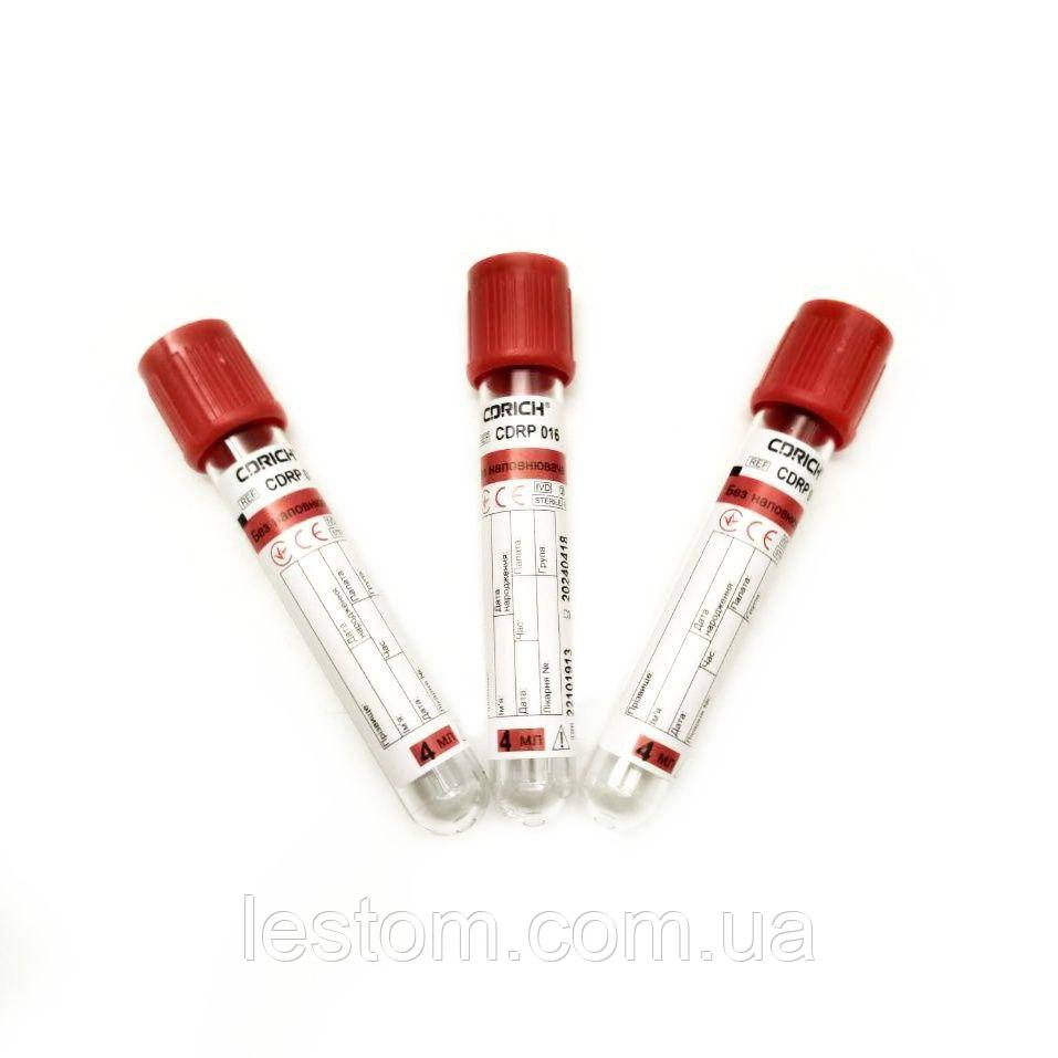 Пробірка 4 мл без наповнювача, вакуумна червона