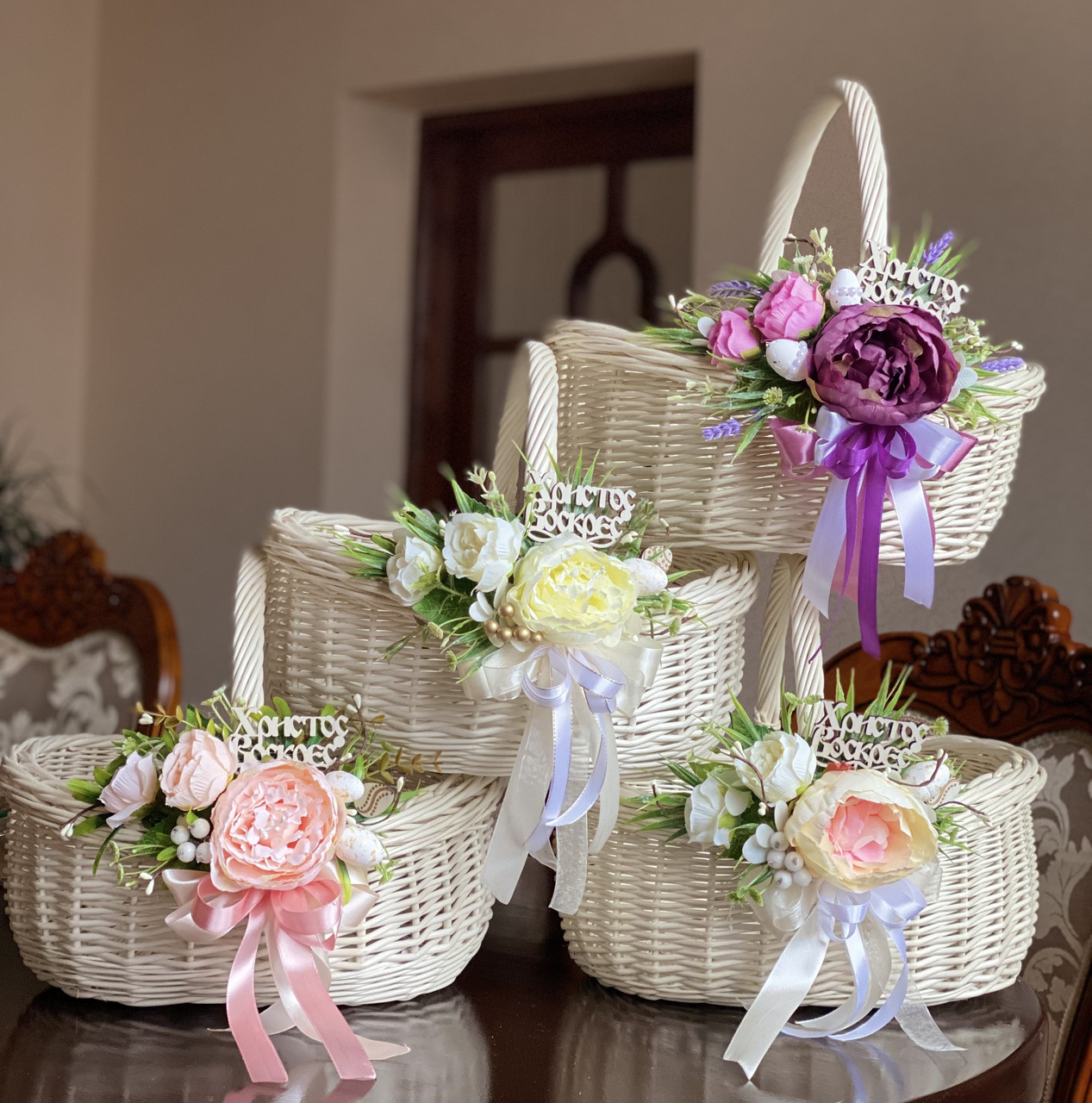 Корзина плетена святкова з декором. Арт:4051, фото 1