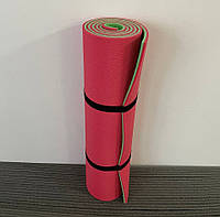 Килимок для фітнесу, каремат двошаровий, для спорту, походів, 1800х600х9 мм, розовий + зелений