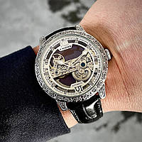 Годинник механніка чоловічий з автопідзаводом скелетон Forsining Silver, наручний годинник чоловічий механічний