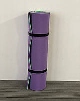 Килимок для фітнесу, каремат двошаровий, для спорту, походів, 1800х600х9 мм, фіолетовий + зелений