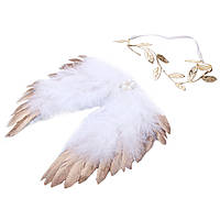 Крылья для фотосессии белые c золотым и повязка
