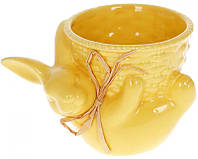 Декоративное кашпо (фруктовница, конфетница) "Зайка с корзинкой" 14х11х10см, керамика, жёлтый