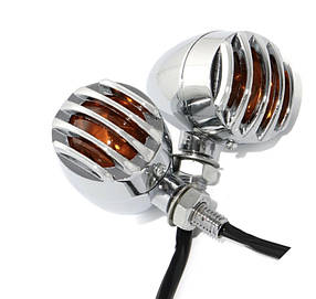 2 шт. Хром мото поворотники з решіткою гриль пластик (Chopper, Bobber, Cafe Racer)