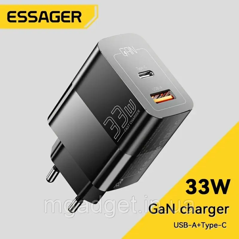 Мережевий зарядний пристрій ESSAGER 33W GaN Charger Black