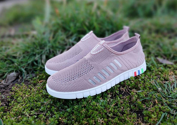 Рожеві слипони мокасини Pink Sport текстиль дихаючі літні жіночі на прямій підошві, фото 4