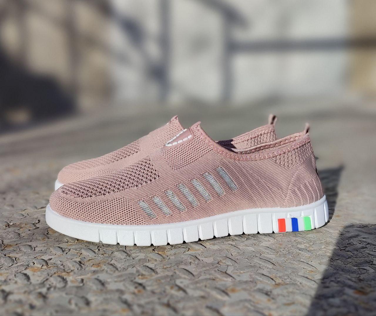 Мокасины Розовые текстильные стрейч PINK SPORT слипоны на плоской низкой подошве.