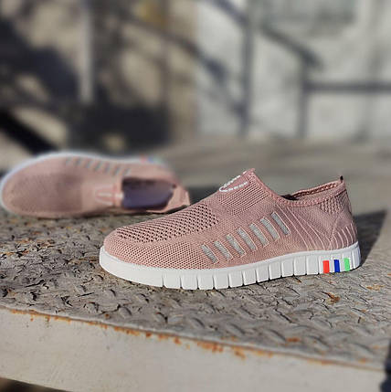 Мокасины Розовые текстильные стрейч PINK SPORT слипоны на плоской низкой подошве., фото 3