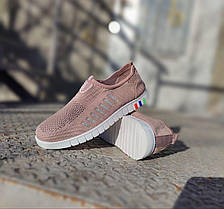 Мокасины Розовые текстильные стрейч PINK SPORT слипоны на плоской низкой подошве., фото 4
