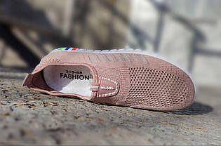 Мокасины Розовые текстильные стрейч PINK SPORT слипоны на плоской низкой подошве., фото 5