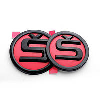 Эмблема логотип Skoda 'S' 80 мм, (чёрный+красный, глянец)