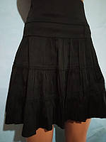 Женская юбка с воланами до колена стрейч атлас черный