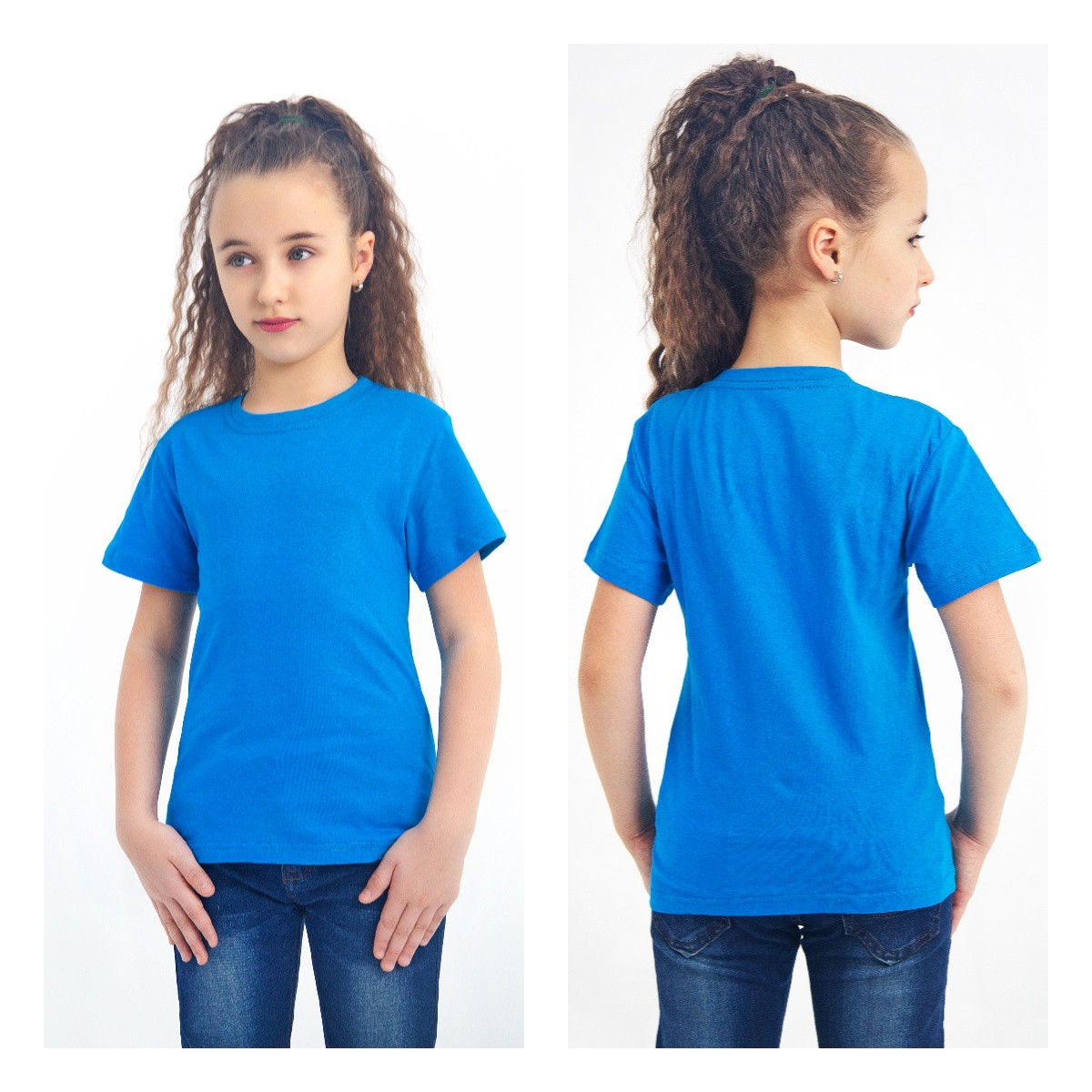 Детская однотонная футболка девочке голубая , трикотажная футболка голубого цвета мальчик девочка 4 - 16 лет - фото 1 - id-p1514713730