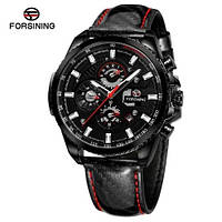 Механические многофункциональные аналоговые часы с хронографом Forsining 6909 All Black Steel