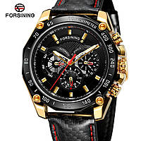 Механические часы с автоподзаводом с календарем и датой Forsining 6910 Gold-Black