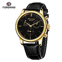 Механічний годинник з автопідзаводом Forsining 6916 Gold-Black