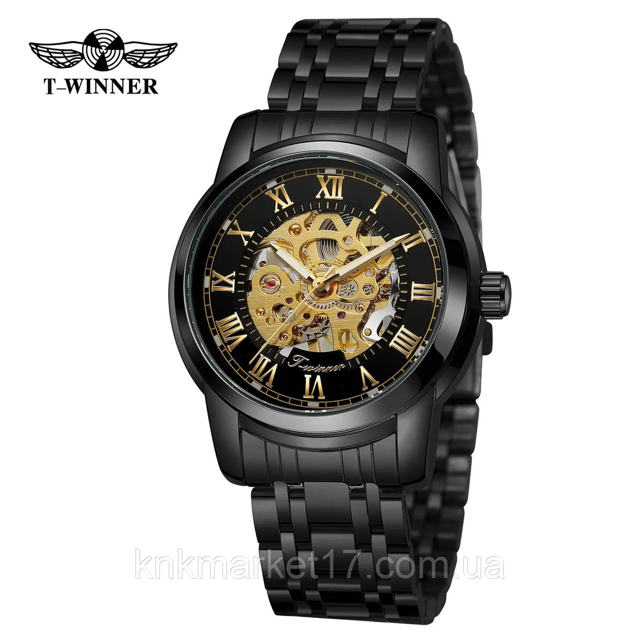 Чоловічий механічний годинник Forsining 8250 All Black Steel, фото 1