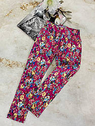Літні штани на дівчинку стрейч у квіточку 1534 Nice Wear, Малиновый, Девочка, Лето, 110 см