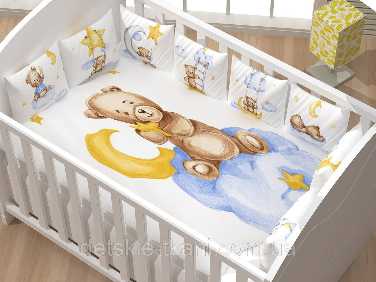 Набір панелей із ранфорсу "Ведмедик на блакитній хмарі" (купони 80*240 см), фото 1