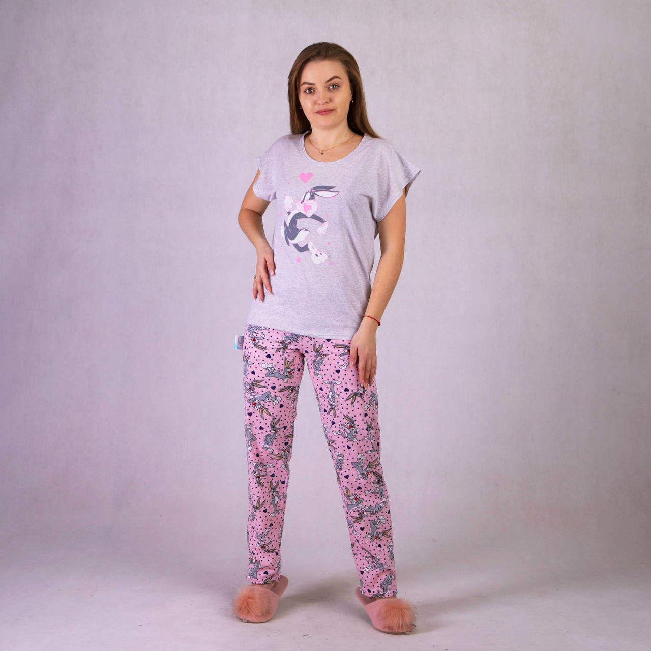 Піжама жіноча футболка + штани "Кролик Роджер-рожевий" 42-54р.