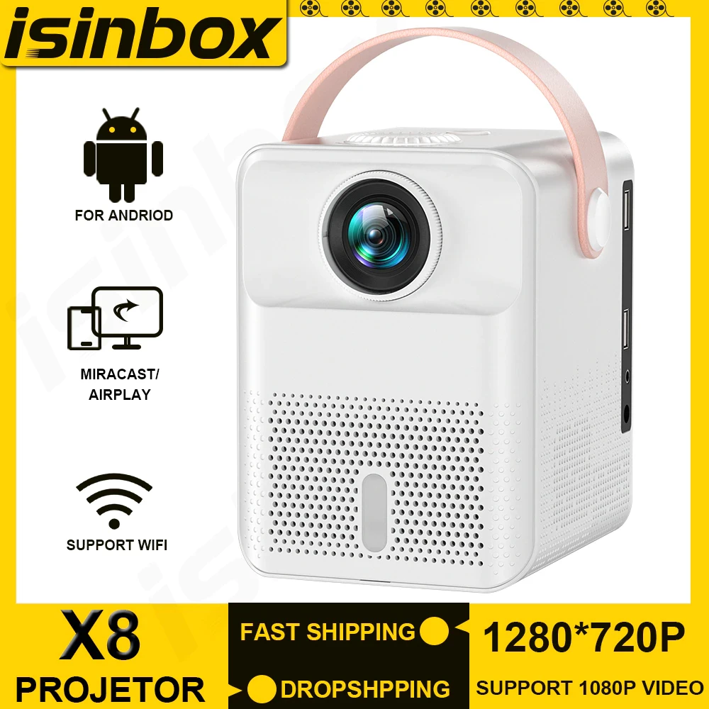 ISINBOX X8 Проектор Android портативний домашній кінотеатр 1080P HD відео Bluetooth WiFi світлодіодний промінь 4000 Люменс Проекто