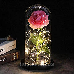 Троянда в скляній колбі 20см, з LED підсвічуванням, на батарейках, Рожева / Квітка в колбі / Вічна троянда