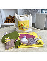 Набір текстильний (Одіялко з аплікацією і кишеньками "Будиночок",подушка з кишеньками "Дерево" і торба з