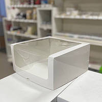 Коробка картонная белая для торта 30х30х15 см. (прозрачная крышка)