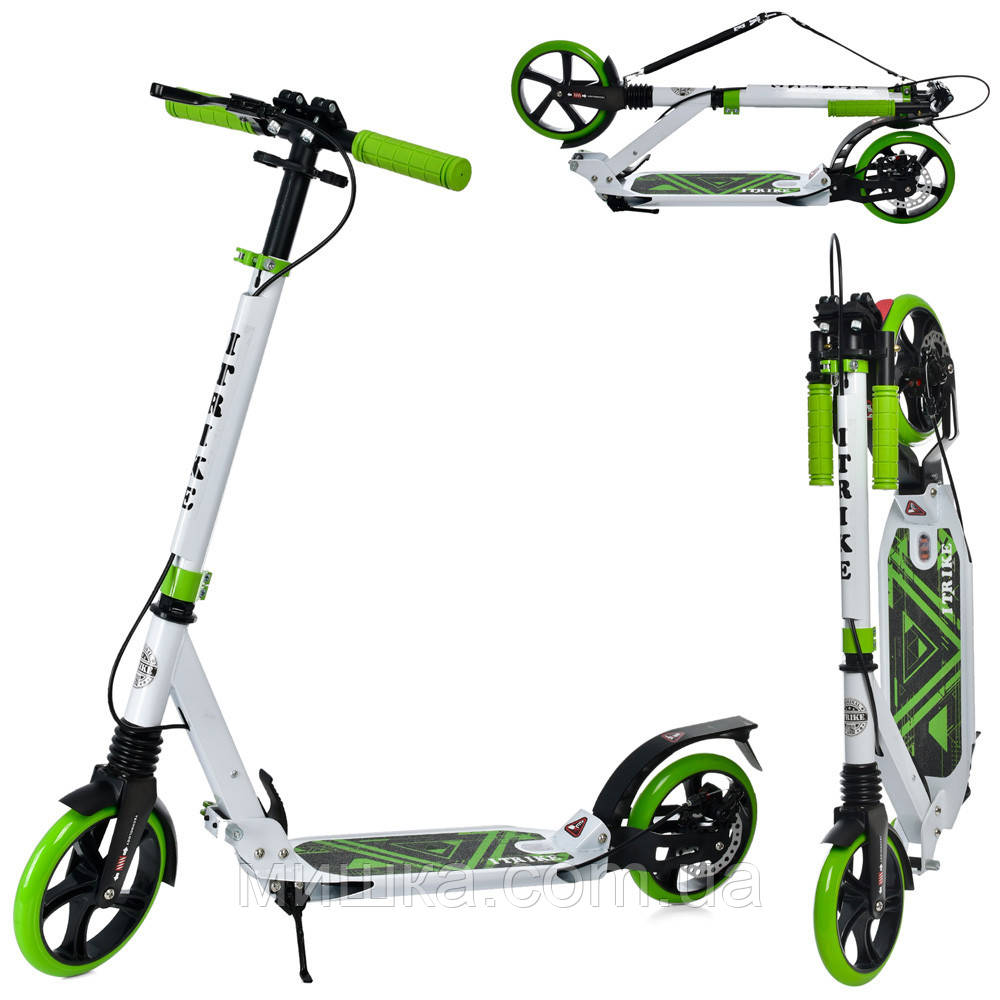 Двоколісний алюмінієвий самокат SR 2-018-11-WGR, дискове ручне гальмо, замок, амортизатор, фото 1