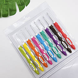 Набір гачків для в'язання з силіконовою ручкою / колір мікс / довжина 16,5 см / №2 - №6 / набір з 9 штук