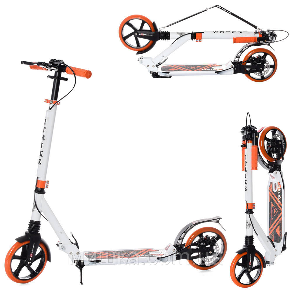 Двоколісний алюмінієвий самокат SR 2-018-11-WОR, дискове ручне гальмо, замок, амортизатор, фото 1