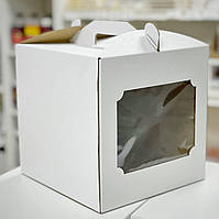 Коробка картонная для торта 25х25х25 см. (белая, с окошком)