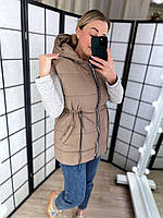 Женская Теплая Жилетка с карманами и капюшоном застежка змейка Ткань плащевка размеры 42-44,46-48,50-52,54-56