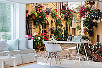 Фотообои 3D в кухне гостиной город Архитектура Аллея Переулок Италия 254x184 см Улица в цветах (1339P4)+клей
