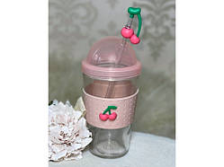 💛Багаторазова склянка з трубочкою 450 мл "Фрукти" Рожевий