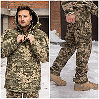 Зимний комплект: Бушлат Піксель ЗСУ плащівка + Тактичні штани на флісі Grifon піксель