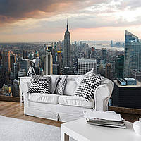 Флізелінові шпалери місто в інтер'єрі фото 3D Хмарочоси Небо 416x254 см Нью-Йорк Вид (133VEXXXL)+клей