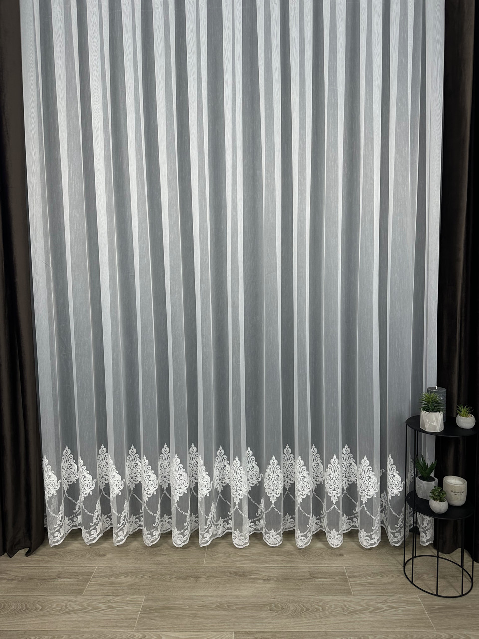 Ціна за 4 м! Тюль на бамбуковій основіа з шеніловою вишивкою. Колір: молочний, фото 1